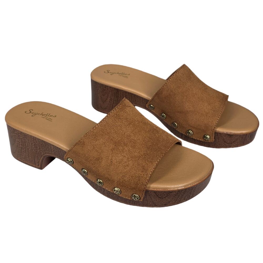 SEYCHELLES CLAIRE BROWN SUEDE PLATFORM STUDDED BOHO SLIDE SANDALS 8.5M NWOT